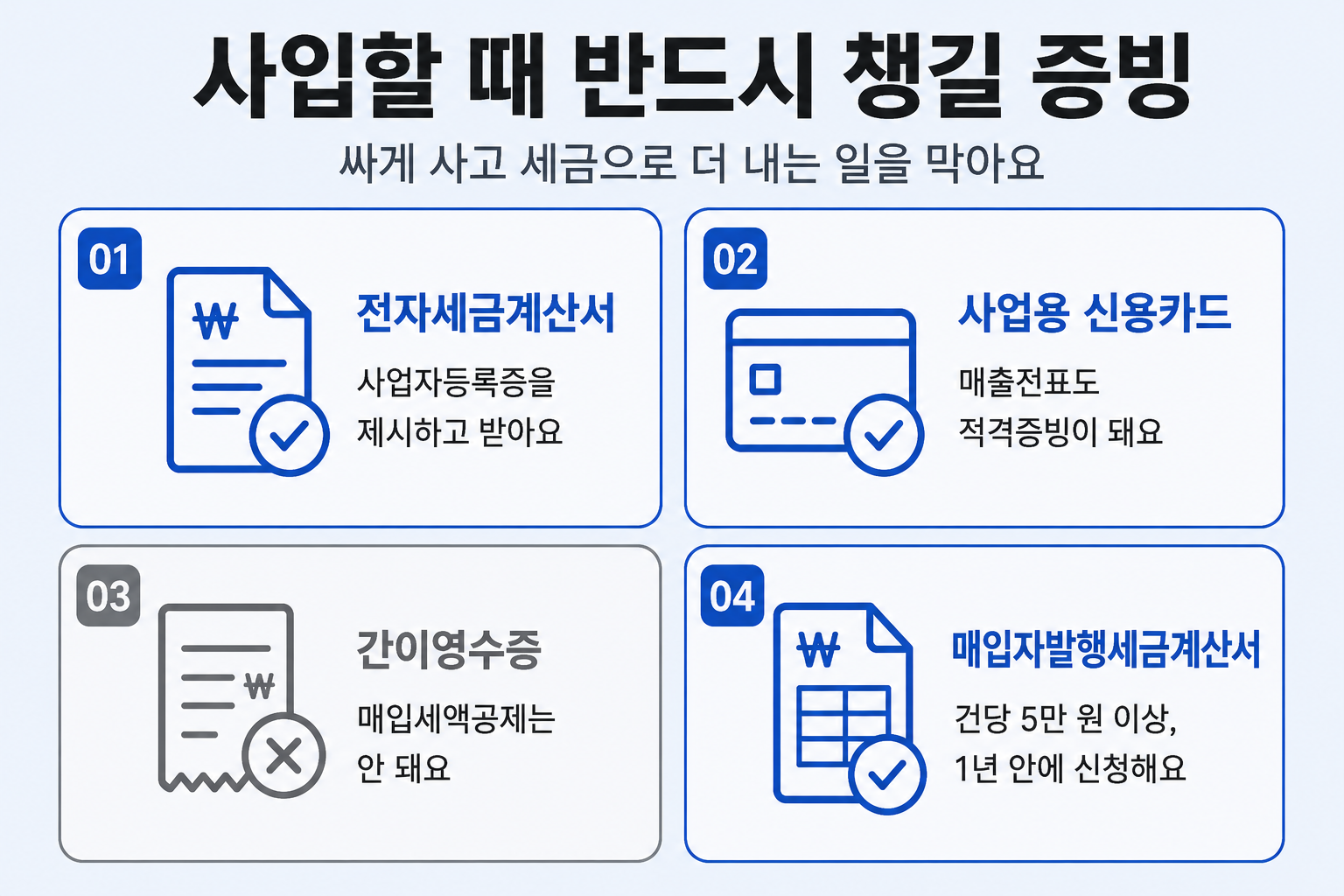 사입할 때 챙길 매입 증빙 네 가지를 정리한 표