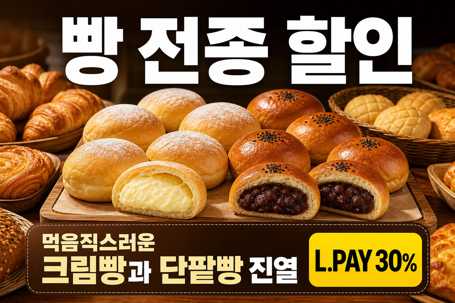 세븐일레븐 9월 빵 전종 L.PAY 30% 할인 POP 1