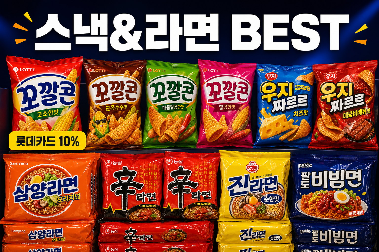 세븐일레븐 9월 스낵&라면 BEST 롯데카드 10% 할인 POP 1