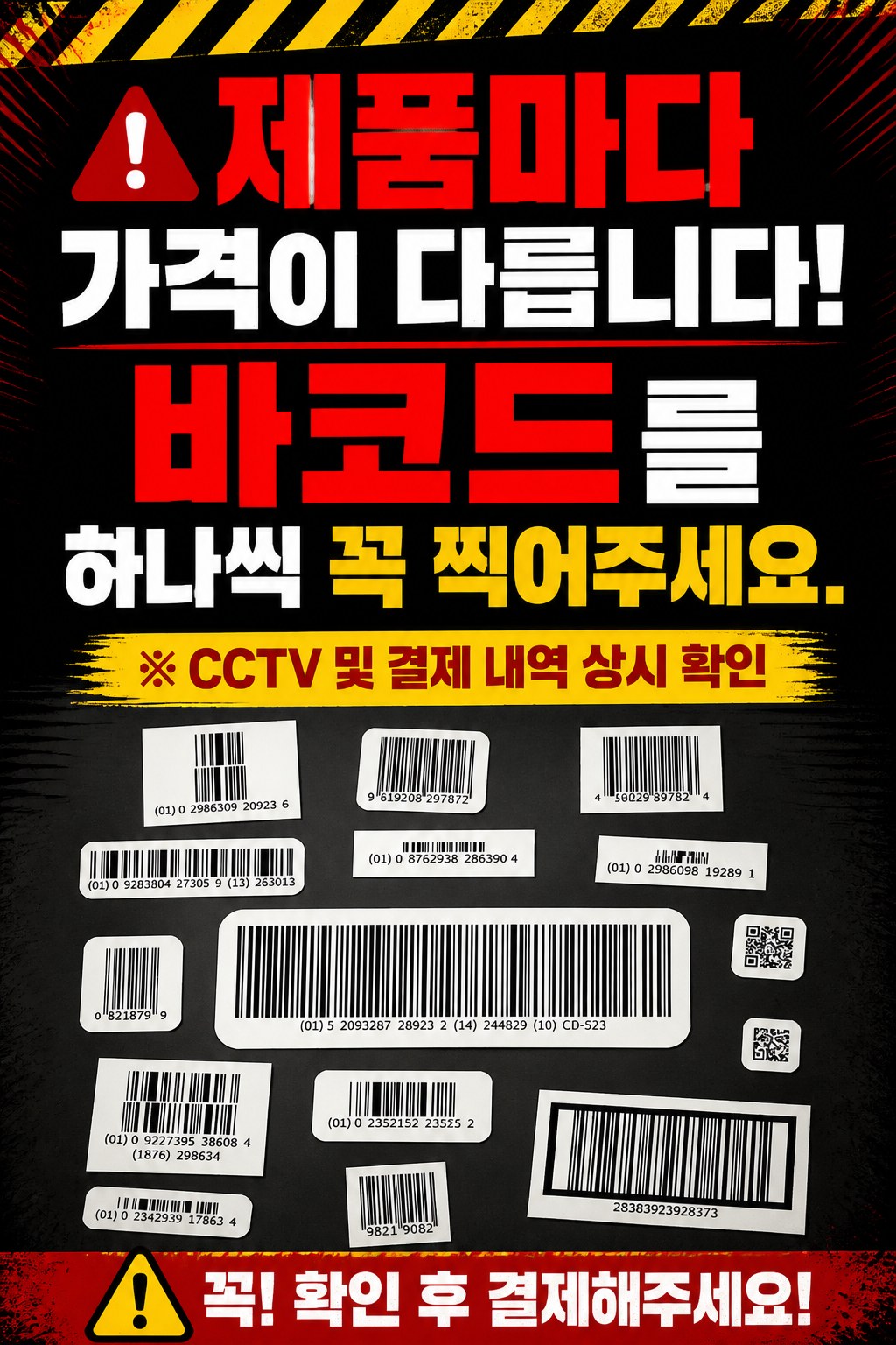 바코드 하나씩 찍어주세요 안내 POP